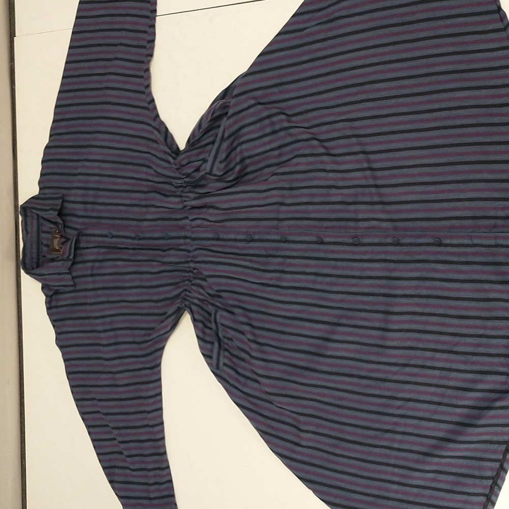 Striped Shirt Dress 90s Vintage Pockets Lightweight Fabric Dark Colorful Stripe - Picture 7 of 10